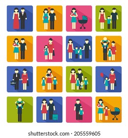 Family people figures website icons set of parents children married couple isolated vector illustration