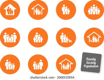 Family people group population icon set, round vector collection