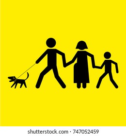 Family people icon vector father mother son and dog in walking.