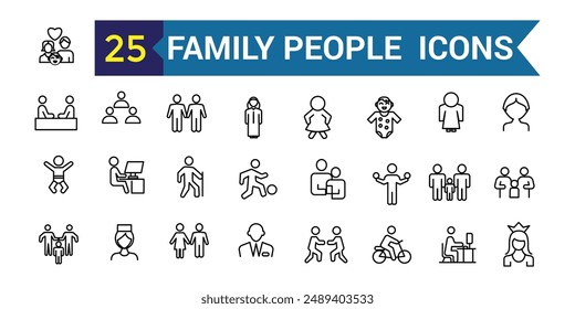 Family People line icon set. Outline icon collection. Editable vector stroke.