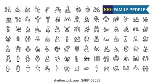 Family People line icon set. Outline icon collection. Editable vector stroke.