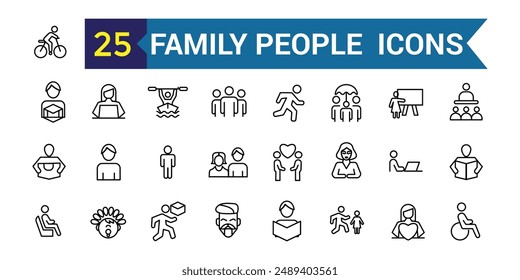 Family People line icon set. Outline icon collection. Editable vector stroke.