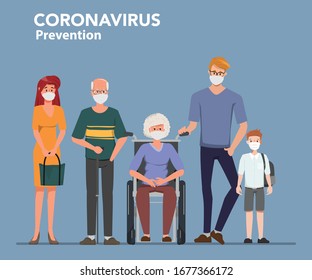 Family people wearing face mask. Coronavirus 2019-nCove prevention. New normal lifestyle concept.