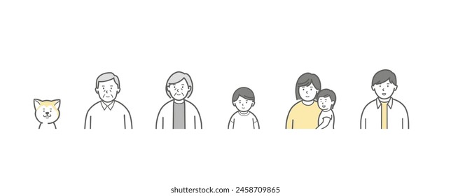 family, person, smile, vector, couple, family, teens, 40s, 50s, 60s, whole body, young, lifestyle, mother, father, mom, dad, child, man, woman, father, mother, dog ,pet,illustration,single household,d