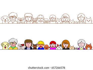 family and pet cats and dogs border set