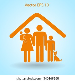 family with a pet vector illustration