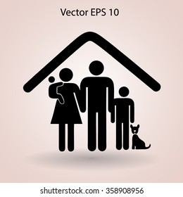 family with a pet vector illustration