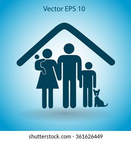 family with a pet vector illustration