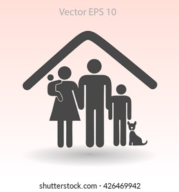 family with a pet vector illustration