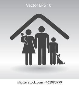 family with a pet vector illustration