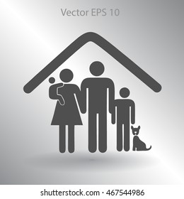 family with a pet vector illustration