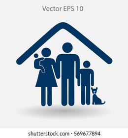 family with a pet vector illustration