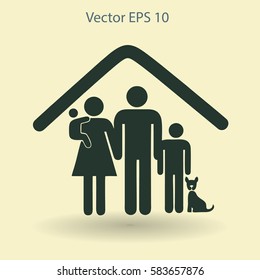 family with a pet vector illustration