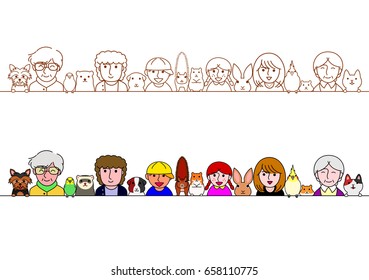 family and pets animals border set