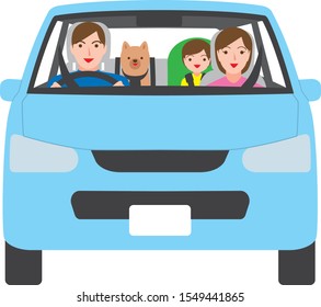 Family and pets driving happily.Vector material.