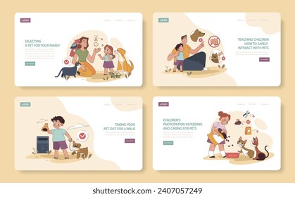 Family and Pets Engagement set. Selecting a suitable pet. Teaching safe pet interaction. Promoting responsibility in walks. Encouraging kids in pet care.