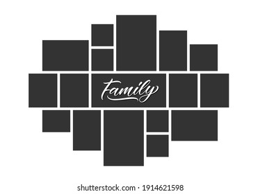 Family photo collage frames template for interior design. Vector collage layout for photo montage.