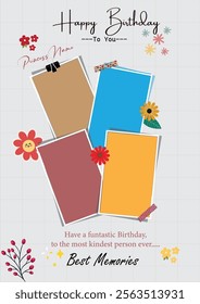 Family photo college, birthday celebration card design vector