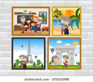Family photo frames hanging on the wall illustration