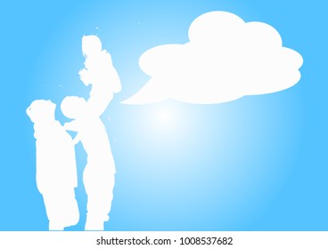 Family photo with happy holidays It is a pleasure to have a white holiday on a blue background The concept is happy family day (illustration)
