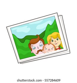 Family photo portrait icon in cartoon style isolated on white background. Family holiday symbol stock vector illustration.