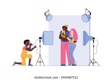 Family photo session services flat cartoon vector illustration isolated.