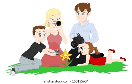 A family of photographers with different cameras