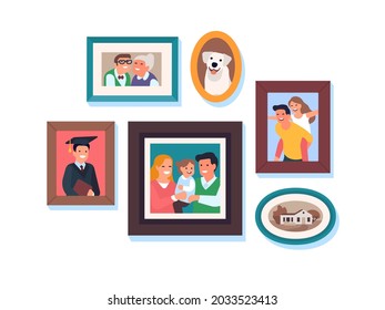 Family photos. Kids and parents framed portraits