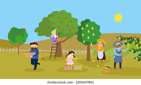 Family Picking Fruit In The Garden