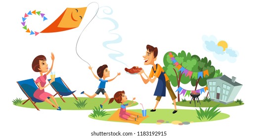 Family picnic colorful poster