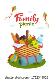 Family Picnic Concept Wicker Picnic Basket Stock Vector (Royalty Free ...