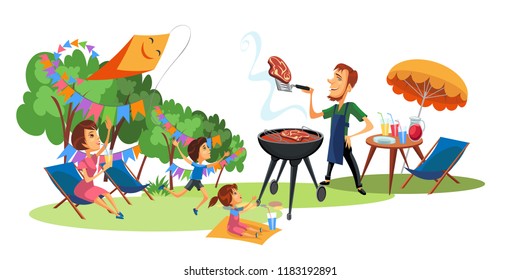 Family picnic on yard poster