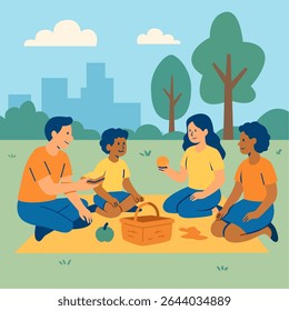 Family Picnic Outdoor Children Park Happy Icon