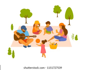 family at picnic in the park isolated vector illustration scene