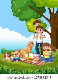 Picknick-Szene-Illustration einer Familie