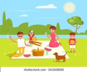 Family picnic Vector. Cartoon. Isolated art. Flat
