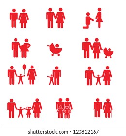 Family Pictogram - A set of red color pictogram representing family.