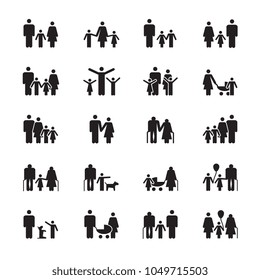 Family pictograms. Grandparents, father, mother, son and daughter figures. People demographics vector silhouette icons isolated. Illustration of family mother father with kids, daughter and son