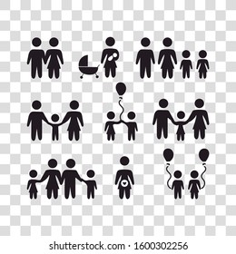 Family pictograms Image of a father, a mother with her children. Editable vector.