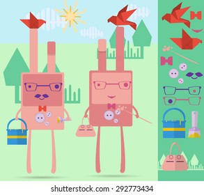 Family pink rabbits