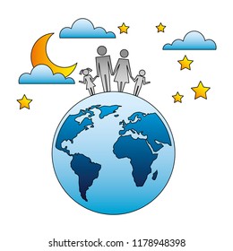 family in planet earth silhouette avatars