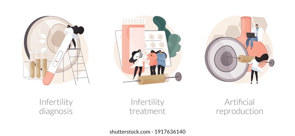 Family planning abstract concept vector illustration set. Infertility diagnosis and treatment, artificial reproduction, in vitro fertilization, medical examination and therapy abstract metaphor.