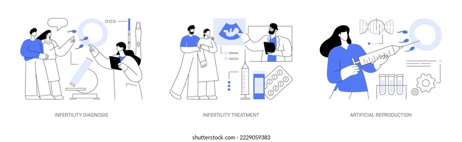 Family planning abstract concept vector illustration set. Infertility diagnosis and treatment, artificial reproduction, in vitro fertilization, medical examination and therapy abstract metaphor.