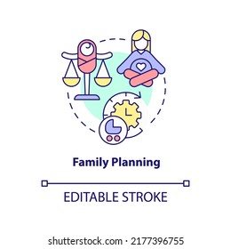 Family planning concept icon. Birth control. Solution to overpopulation abstract idea thin line illustration. Isolated outline drawing. Editable stroke. Arial, Myriad Pro-Bold fonts used