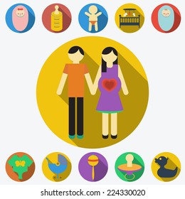 Family Planning Flat Icons Set, Infographic Design Elements Vector Illustration 