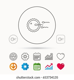 Family Planning Icon. Fertilization Sign. Calendar, Graph Chart And Cogwheel Signs. Download And Heart Love Linear Web Icons. Vector