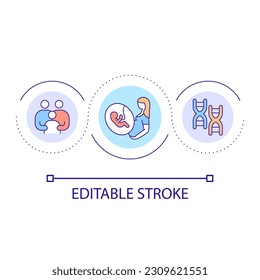 Family planning support loop concept icon. Healthy pregnancy duration. Genetic medicine abstract idea thin line illustration. Isolated outline drawing. Editable stroke. Arial font used