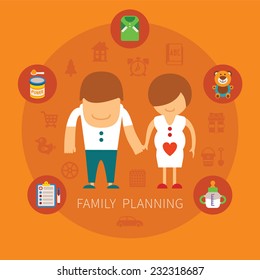 Family planning vector concept with baby goods icons