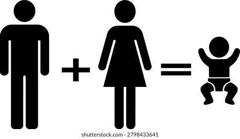 Family Planning Vector Concept with Man and Woman Figures Equals Baby Icon Representing Pregnancy Procreation New Born and Parenting Concepts.eps