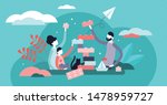 Family play vector illustration. Tiny togetherness activity persons concept. Fun, warm and happy parent or childhood lifestyle. Playful and positive entertainment game to bond group relationship.